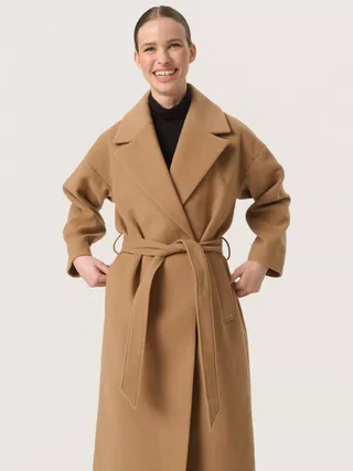 Soaked in Luxury Rubie Notch Lapel Belted Coat, Burro