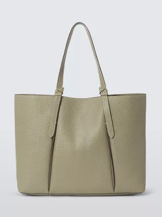 John Lewis Knot Handle Leather Tote Bag, Elm Green