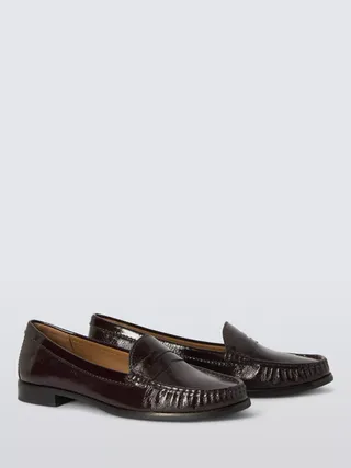 John Lewis Pennie Patent Leather Penny Loafers, Bordeaux