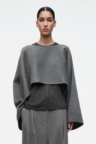 COS, DOUBLE-FACED WOOL HYBRID CAPE