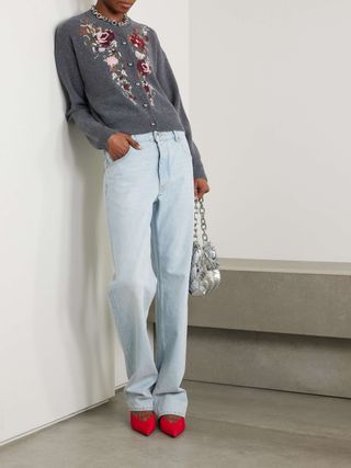 Embroidered Crystal-Embellished Wool and Cashmere-Blend Cardigan