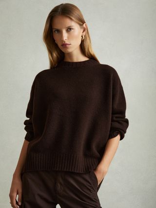 Wool-Cashmere Crew Neck Jumper in Chocolate