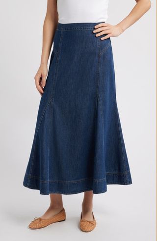 Airy Denim Midi Circle Skirt