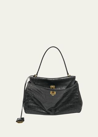 Rodeo Medium Croc-Embossed Top-Handle Bag