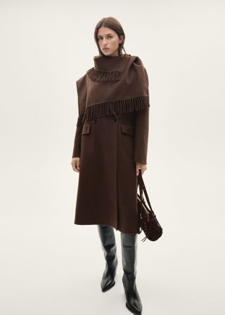 Wool Coat With Fringed Scarf - Women | Mango Usa