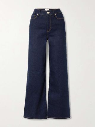 Le Slim Palazzo Topstitched High-Rise Wide-Leg Jeans