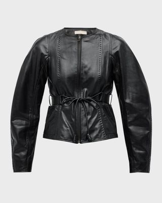 Aidan Stitched Leather Jacket With Belt