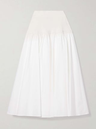 Stella Paneled Pleated Cotton-Blend Poplin Midi Skirt