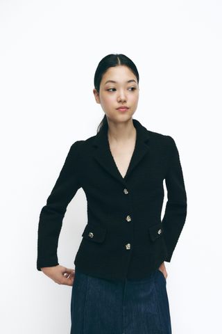 Textured Blazer With Embossed Buttons