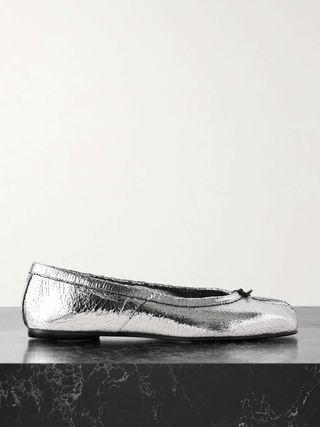 Tabi Metallic Cracked-Leather Ballet Flats