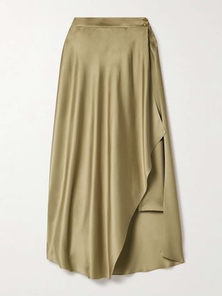 Layered Silk-Satin Midi Skirt