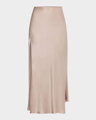 Satin Bias Slit Midi Skirt