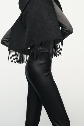 Asymmetrical Fringed Wool Blend Cape