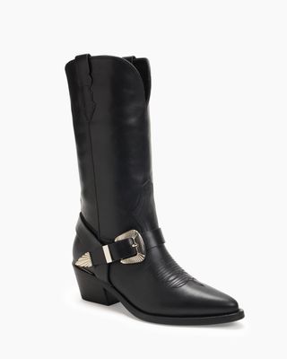 Brigitte Black Leather Buckle Women's Cowboy Boot