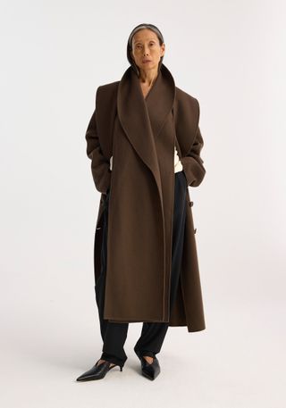 Double-Faced Wool Scarf Coat | Taupe