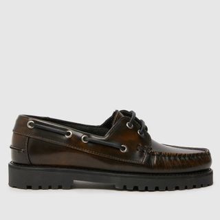 Schuh Laith Leather Boat Flat Shoes in Brown