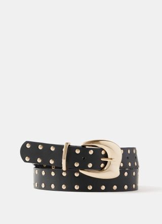 Black Leather Chunky Studded Belt