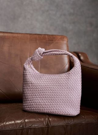 Pink Leather Woven Knot Handle Bag