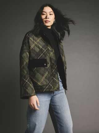 Check Quilted Cord Collar Jacket