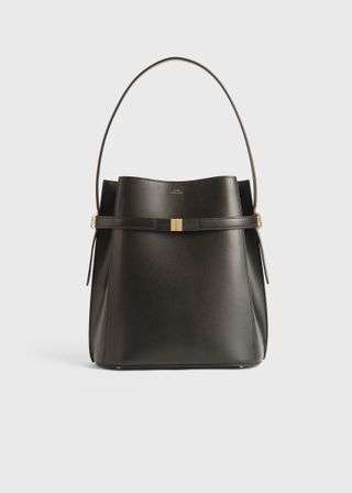 Belted Leather Bucket Bag Bark