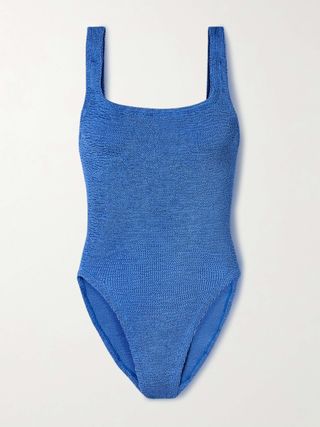 Square Neck Metallic Seersucker Swimsuit