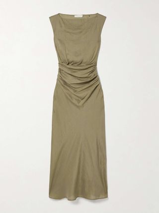 Adelia Ruched Ramie and Silk-Blend Voile Maxi Dress