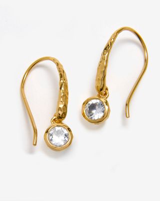 Gold Hammered Diamond Drop Earrings