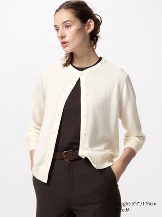 100% Merino Crew Neck Cardigan