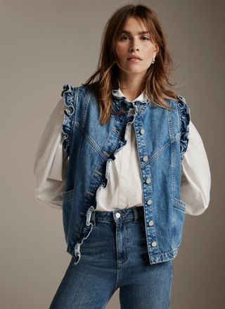 Indigo Denim Ruffle Gilet