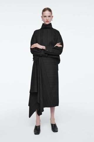 Asymmetric Pinstriped Wool Skirt