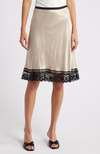 Cherry Lace Trim Satin Slip Skirt