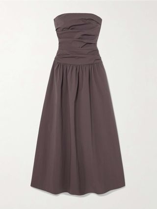 Strapless Tie-Back Crinkled Cotton-Blend Maxi Dress