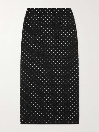 Printed Polka-Dot Stretch-Silk Midi Skirt