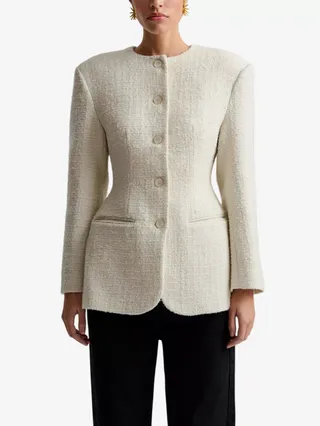 MALINA, Carol Fitted Round-Neck Wool-Blend Blazer