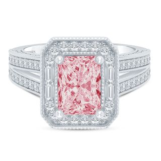 Rose Pink and White Lab Grown Diamond Ring in 14K White and Yellow Gold 