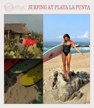 A collage of influencer imagery featuring Playa La Punta in Puerto Escondido, Mexico.