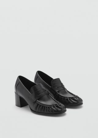 Heeled Leather Loafers With Pleat Detail - Women | Mango Usa