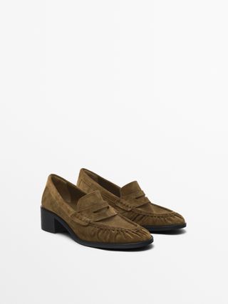 Split Leather Heeled Loafers