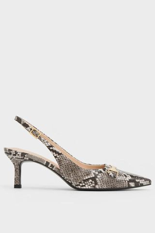 Charles & Keith Leslie Snake-Print Slingback Pumps