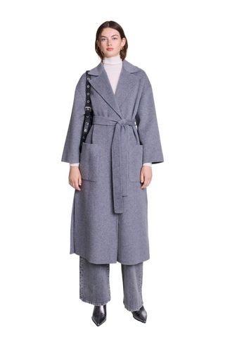 maje Long Double-Faced Coat With Belt