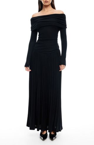 LIONESS Field of Dreams Off the Shoulder Long Sleeve Maxi Dress