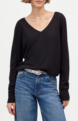 Relaxed Fit V-Neck Wool & Silk Sweater