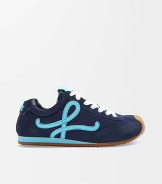 Loewe, Ballet Runner 2.0 in Nylon and Calfskin in Navy Blue/Turquoise