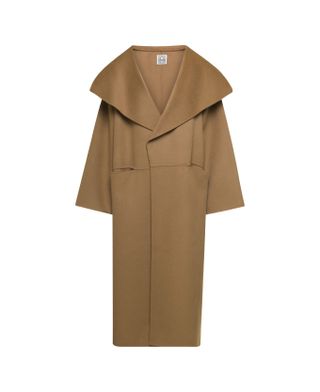 Totême, Camel Brown Oversize Coat With Shawl Lapels in Wool and Cashmere Woman Toteme