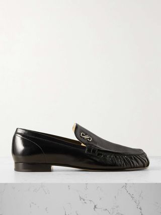 Park Embellished Glossed Textured-Leather Loafers