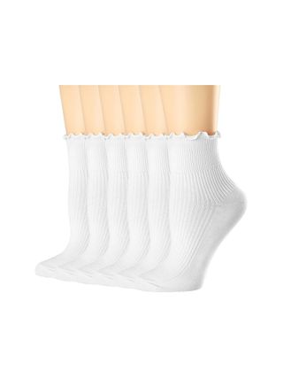 Mcool Mary, Mcool Mary Women's Ruffle Socks,turn-Cuff Casual Cute Ankle Socks Warm Cotton Knit Lettuce Low Cut Frilly White Socks for Women 6 Pack