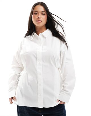 Asos Design Curve Long Line Shirt With Tie Side Detail in White