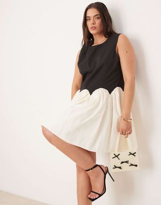 Never Fully Dressed Plus Contrast Drop Hem Mini Dress in Monochrome