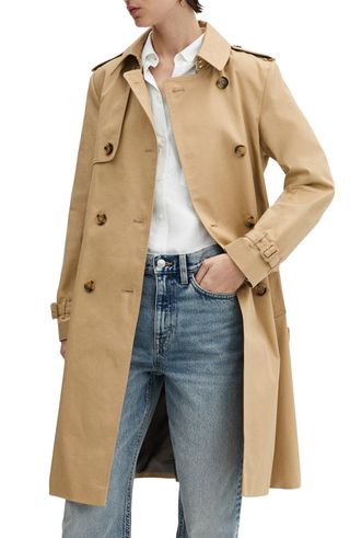 MANGO Classic Double Breasted Water Repellent Cotton Trench Coat