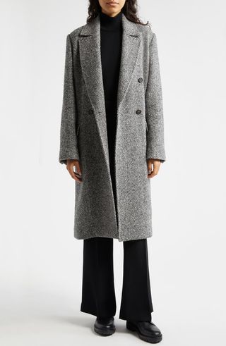 Vince Herringbone Tweed Double Breasted Coat